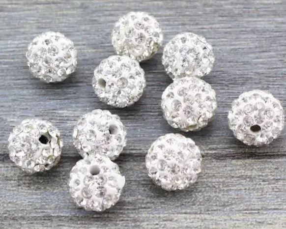 

6mm 8mm 10mm 12mm 14mm 100 pcs/lot white free shipping Bead Bracelet necklace Rhinestone disco ball handmade crystal