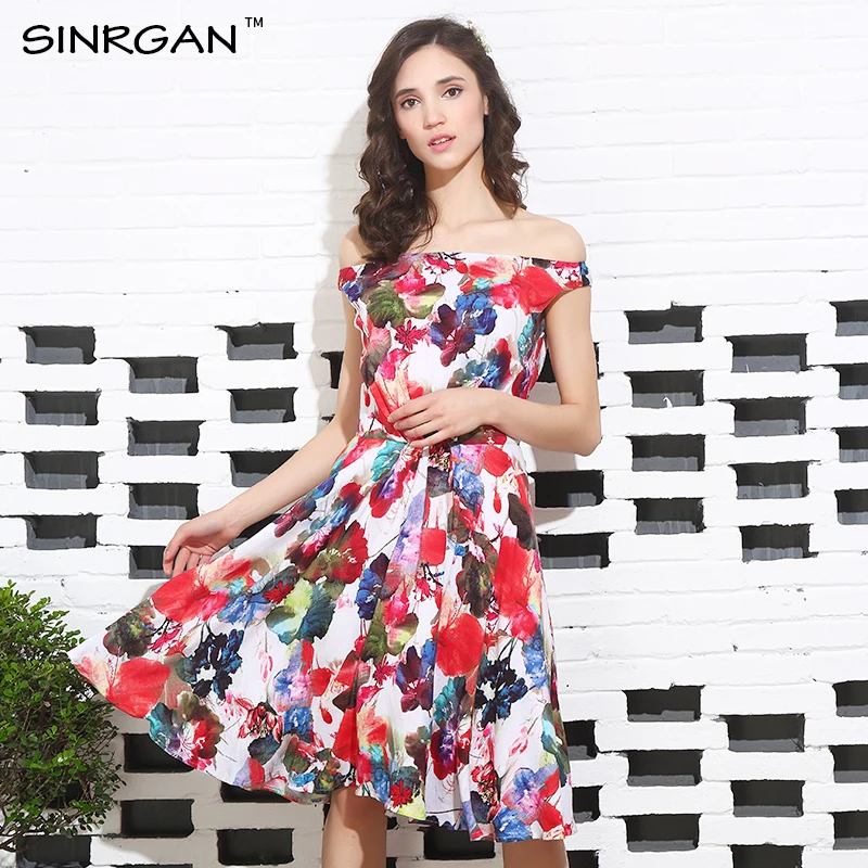 SINRGAN женское платье с принтом мягкое летнее бохо на бретелях красное короткое