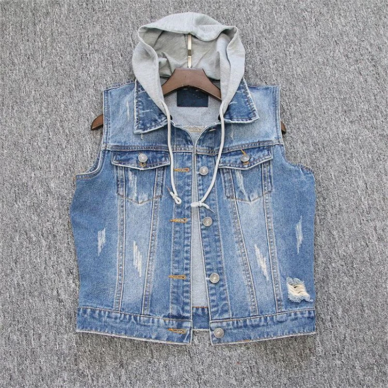 Woman Removable Hooded Denim Waistcoat Lady Vaquero Chaleco Gilet Spring Plus Size Vests Female Autumn Oversize Vest | Женская одежда