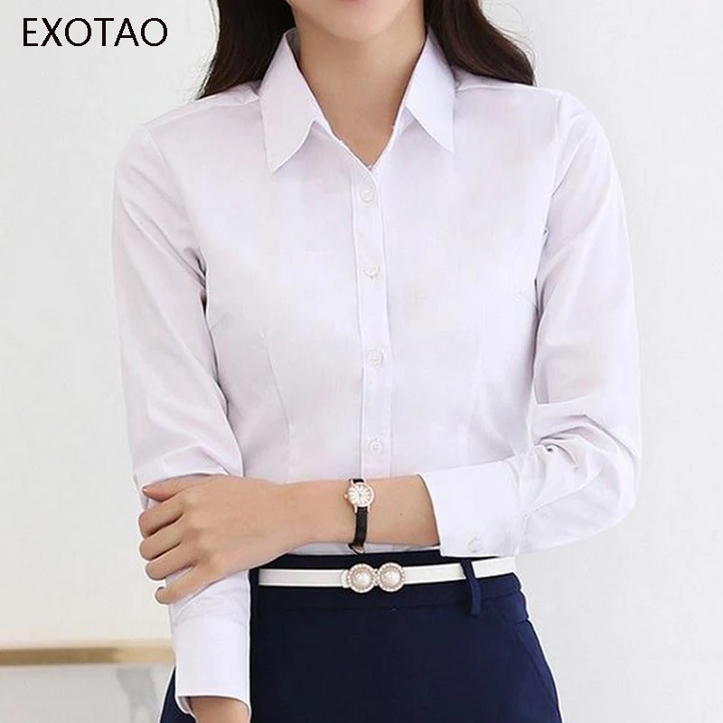 EXOTAO Blusas OL модные однотонные Официальные Женские топы с длинными рукавами