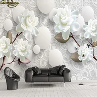 beibehang custom 3d stereoscopic mural wallpaper european fashion beautiful white peony bedroom tv backdrop wall paper modern