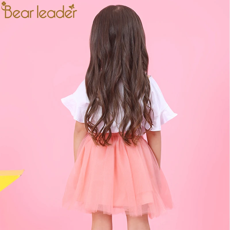 Bear leader/комплекты одежды для девочек г. Новая брендовая одежда для девочек Футболка с рукавами-лепестками и буквами+ юбка из вуали с цветочным рисунком платье для девочек из 2 предметов