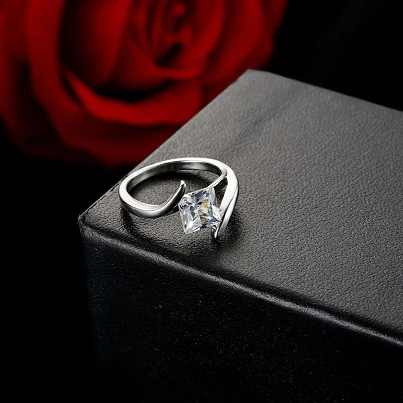OMHXZJ Wholesale Personality Fashion OL Woman Girl Party Wedding Gift White Simple Square AAA Zircon 18KT Gold Ring RN85 | Украшения и