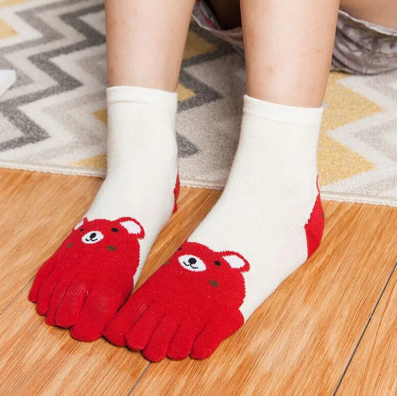 5 От 7 до 12 лет, весна-осень, Детские хлопковые носки с мультяшными животными для маленьких девочек, недорогие носки до щиколотки, детские спортивные носки с пятью пальцами - Цвет: 5