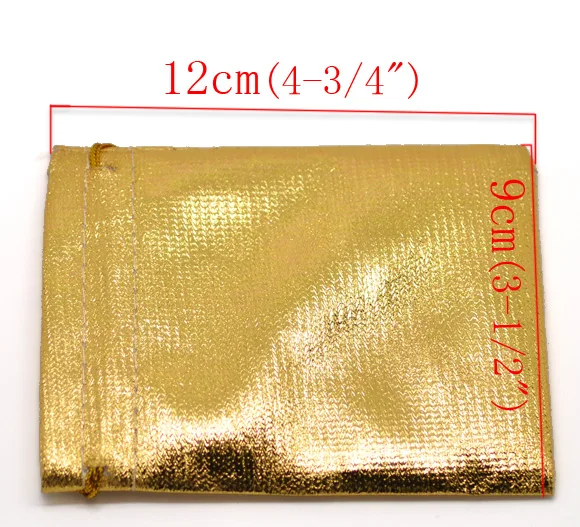 Дорин коробка золотой тон Атлас подарок Сумки с Drawstring 12x9 см(4-3/" x3-1/ "), 100 шт.(B16806