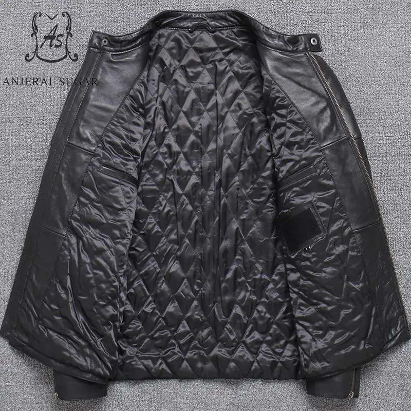 Мужская куртка из натуральной овчины черная зимняя байкерская в стиле панк с