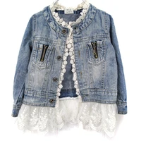 girls jean jackets kids lace coat long sleeve button denim jackets for girls 2 7y new woolen fashion patchwork