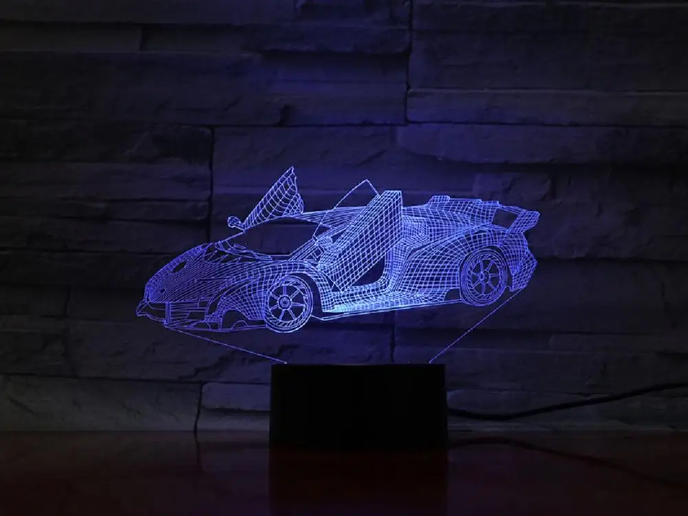 Гоночный спортивный автомобиль 3D лампа ночник Светодиодная USB многоцветные