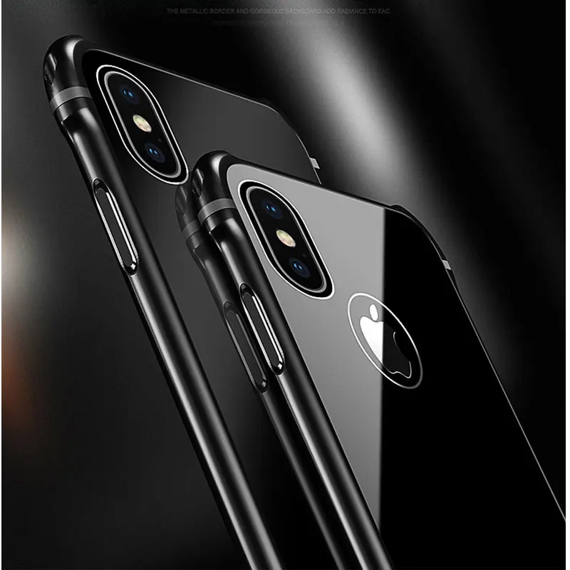 Vpower стеклянный чехол для iPhone X роскошный алюминиевый бампер + защитный из