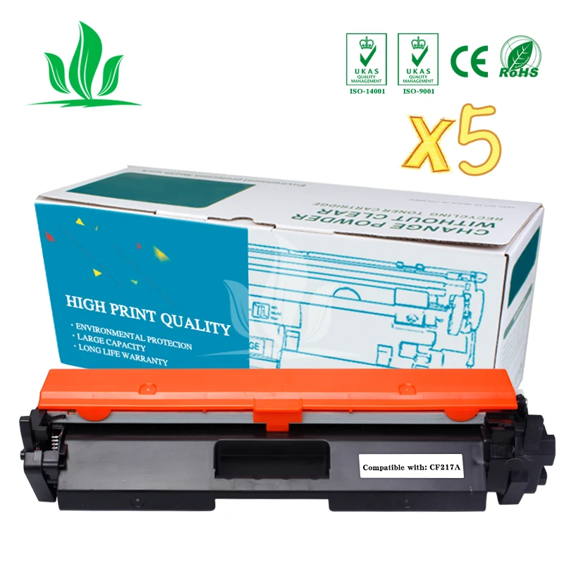 Картридж с тонером CF217A 17A 217A на 5 штук, совместимый с HP LJ Pro M102a M102W 102 MFP M130a M130fn 130 130fn M102 M130, без чипа.