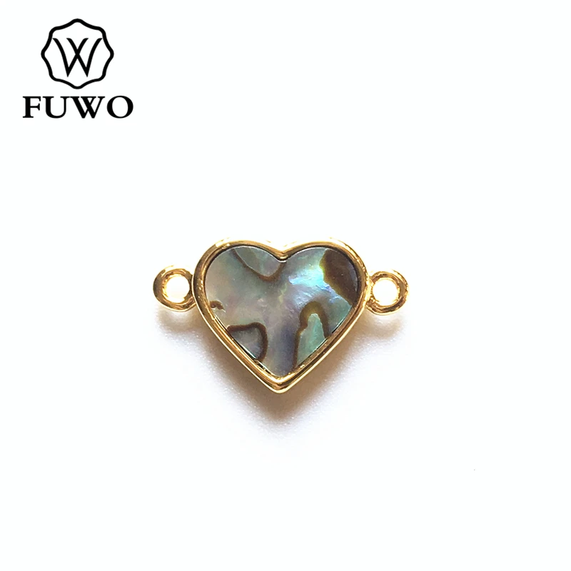 FUWO натуральные ожерелья из разноцветных камней Разъем Кулон с 24K золотой медный ободок модные, в форме сердца ювелирные изделия фитинги оптом PD569