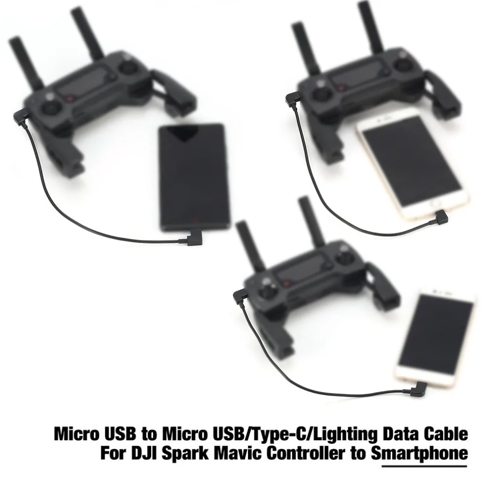 3 шт. Micro USB кабель для передачи данных линии для освещения/Тип C/Micro USB для DJI Spark Mavic Pro воздушный контроллер для смартфона