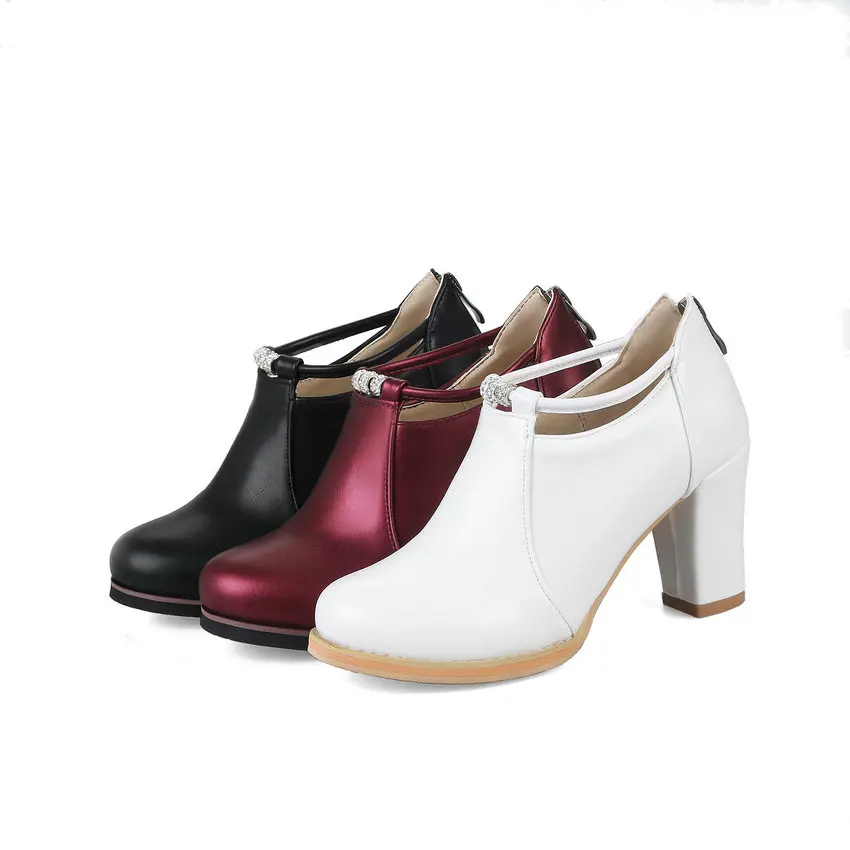 

ESVEVA 2018 Women Pumps PU Leather Round Toe Fashion Pumps British Style Square High Heel Spring Autumn Ladies Shoes Size 34-43