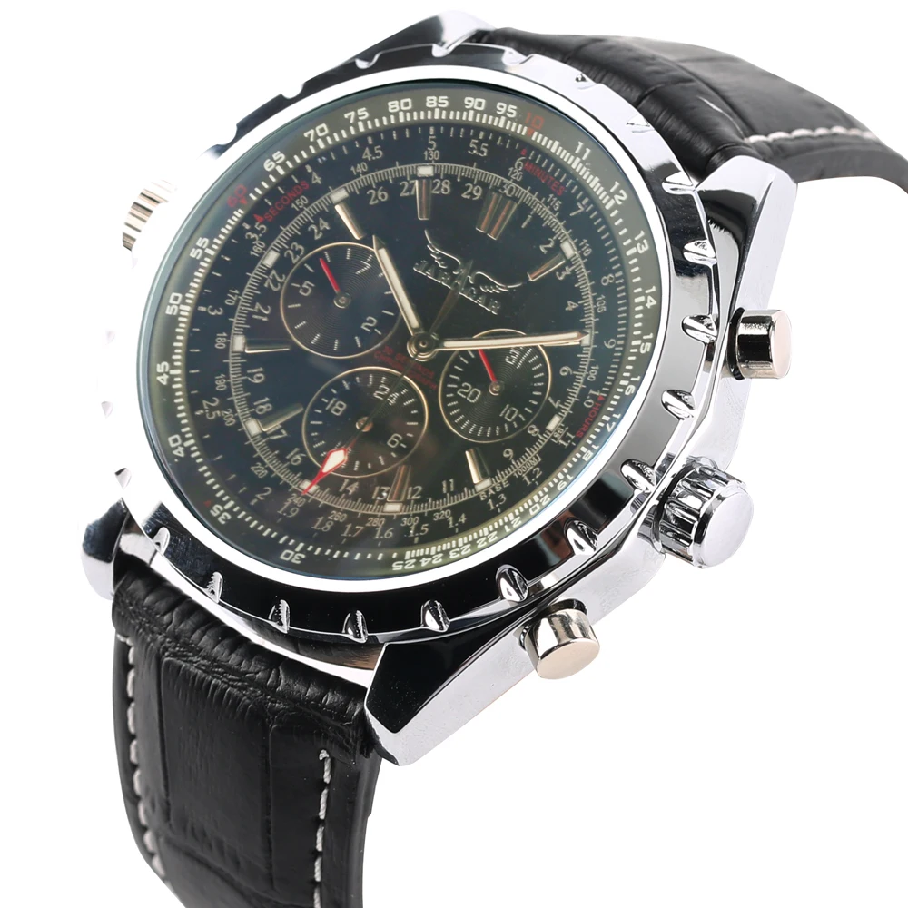 Часы наручные мужские автоматические роскошные механические с кожаным ремешком