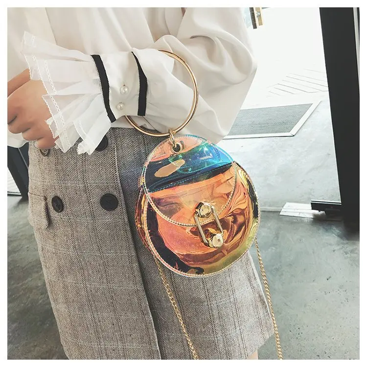 Дропшиппинг 2018 Для женщин Лето Круглый плеча Crossbody Сумки цепочки Лазерная