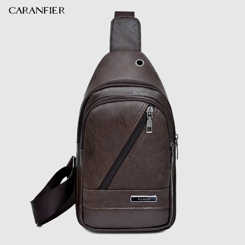 61 Brown 1Pcs CARANFIER 2 шт Водонепроницаемый PU сумка на плечо мужская сумка с зарядкой Мужская USB нагрудная сумка Диагональная Сумка для писем грудь Новинка - Color: 61 Brown 1Pcs