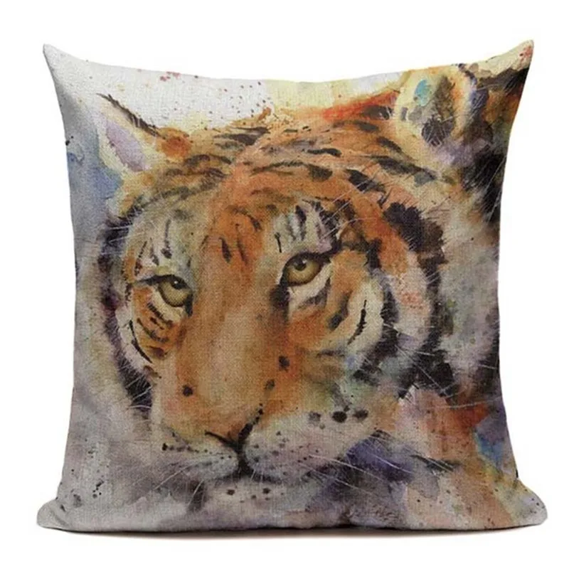 Relax Cotton Linen Vintage Jacob Bedroom Decor Fundas 45Cmx45Cm Square King Tiger Printing Home Car Office Throw Pillow Case | Дом и сад