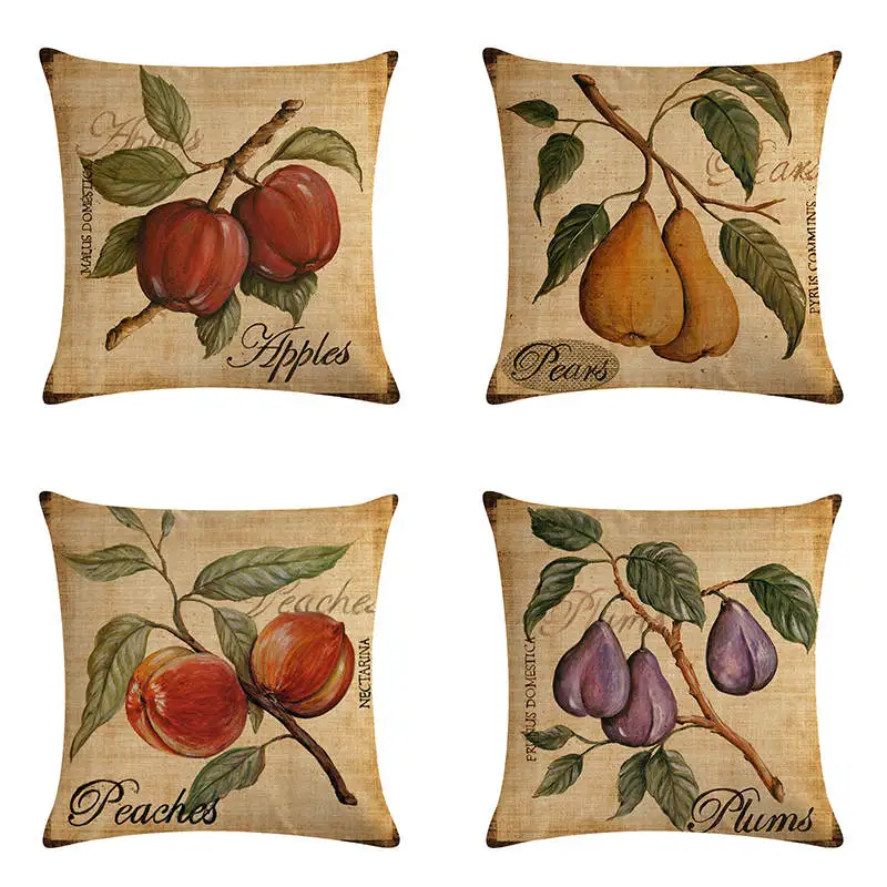 

45*45 Cm Home Decorative Retro Fruit Peer Apples Plums Linen Cotton Throw Cushion Cover Pillow Case For Office Chair ZY574