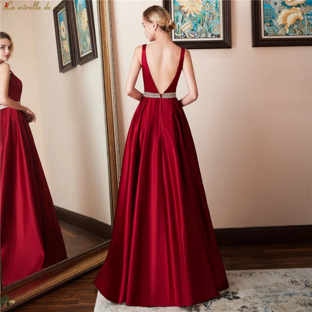 Vestido de madrinha de casamento longo новые сексуальные с v-образным вырезом атласные хрустальные пояса линия бордовые платья для подружки невесты Плюс Размер