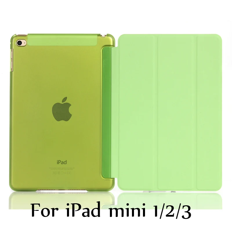 Green for mini 123 Тонкий смарт-чехол для iPad mini 5 mini4, iPad mini 1/2/3 три раза стенд из искусственной кожи+ Прозрачная Жесткая задняя крышка из ПК с Авто Режим сна/Пробуждение - Цвет: Green for mini 123