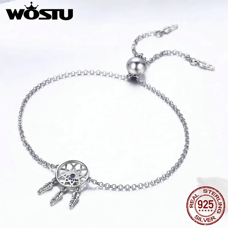 WOSTU, лидер продаж, 925 пробы, серебряный, Ловец снов, Ловец снов, цепочка, регулируемый браслет для женщин, S925, серебряные ювелирные изделия, подарок CQB111