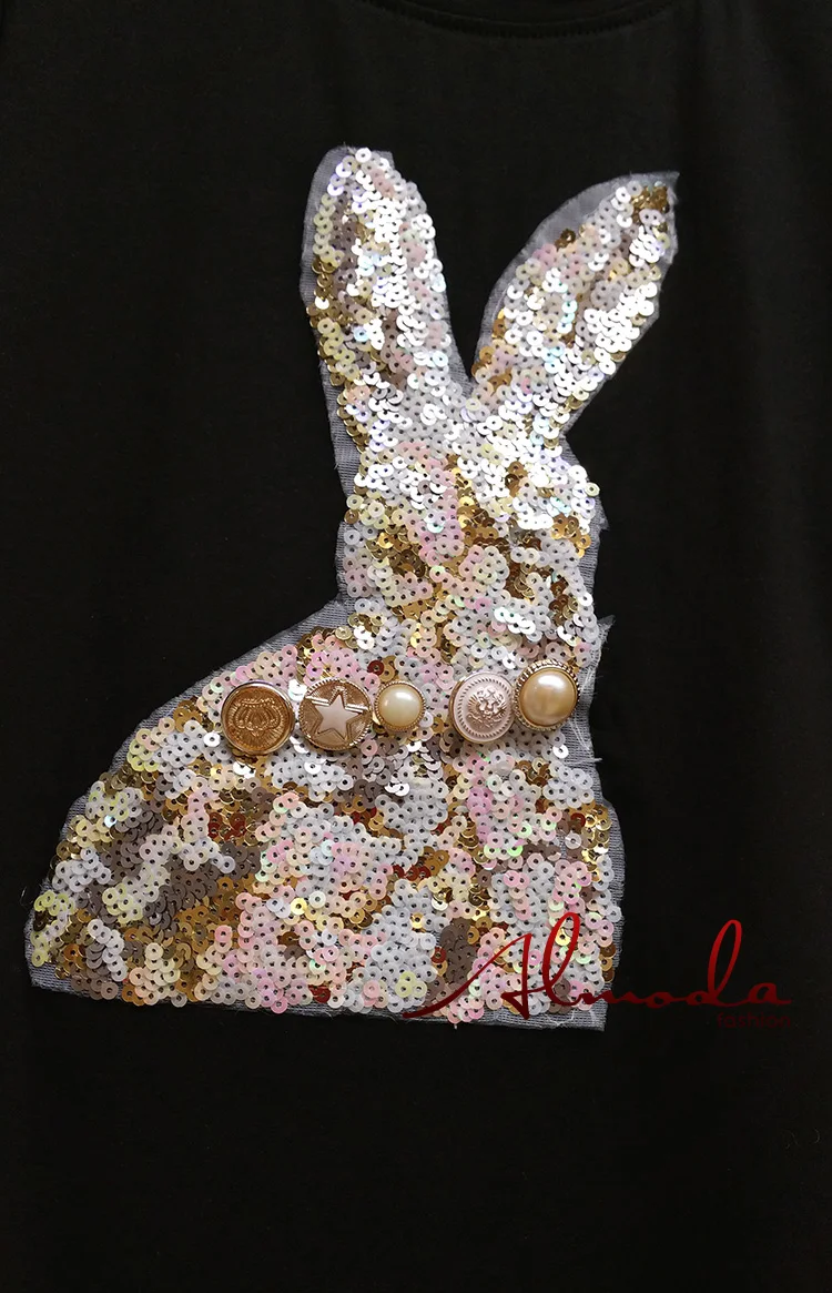 Женская футболка с блестками Almoda повседневная хлопковая черного и белого цвета