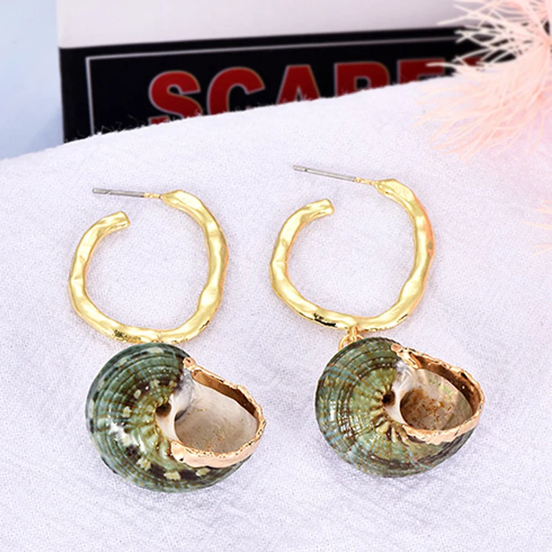 Модные серьги подвески ZHINI из Золотого Сплава в виде зеленых ракушек