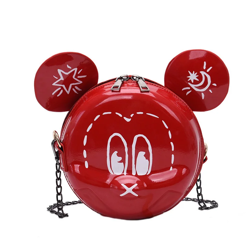 Red disney сумки милые Микки уха маленькая круглая сумка для женщин Микки мышь плечо диагональ из искусственной кожи Модная студенческая девушка из - Цвет: Red