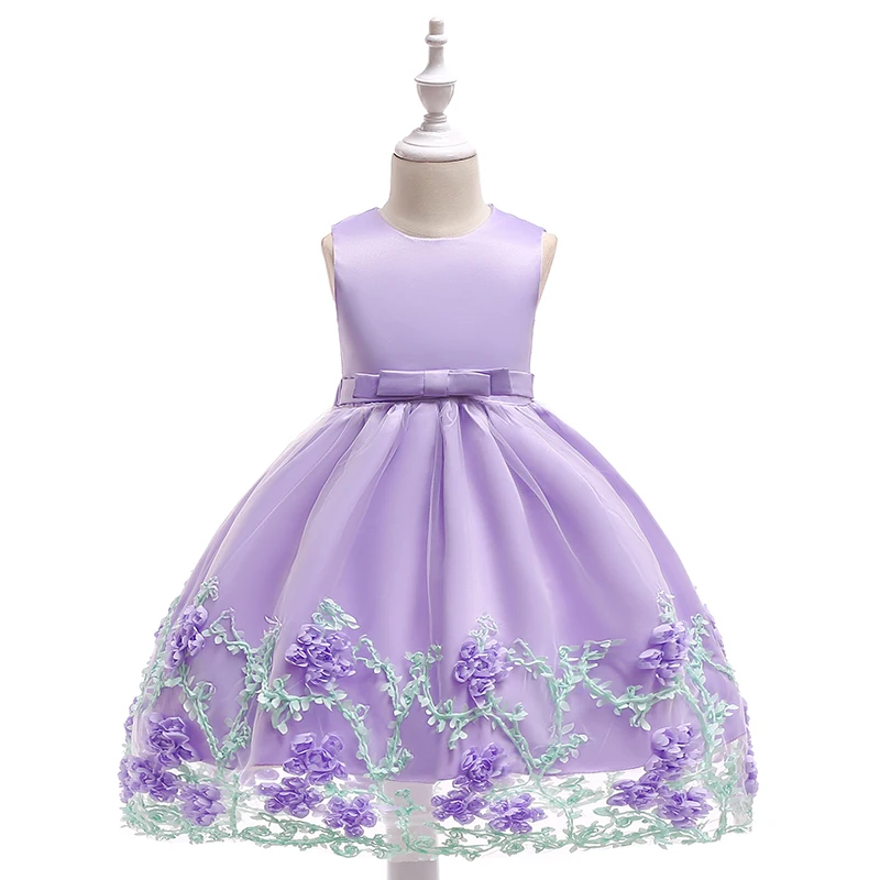 Retail Appliques Beauty Little Princess Party Gown Dress With Big Bow Floral Elegant Girls Birthday Wedding L1845 | Детская одежда и