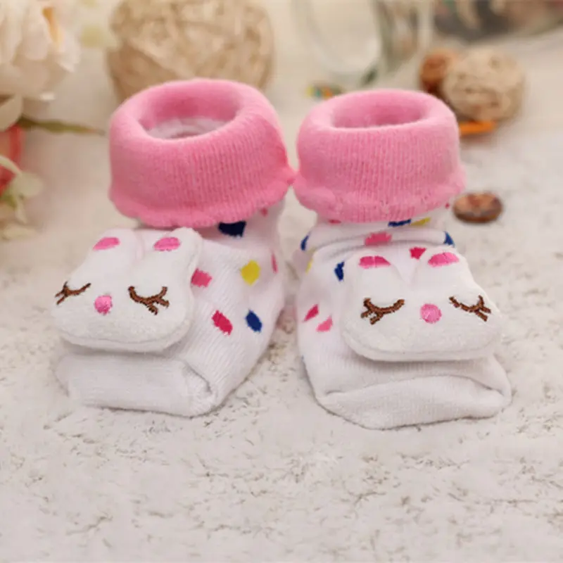 Double heart rabbit Носки для малышей; нескользящие хлопковые носки-тапочки с изображением куклы из мультфильма с колокольчиками; мягкие Милые сапожки для маленьких девочек и мальчиков - Цвет: Double heart rabbit