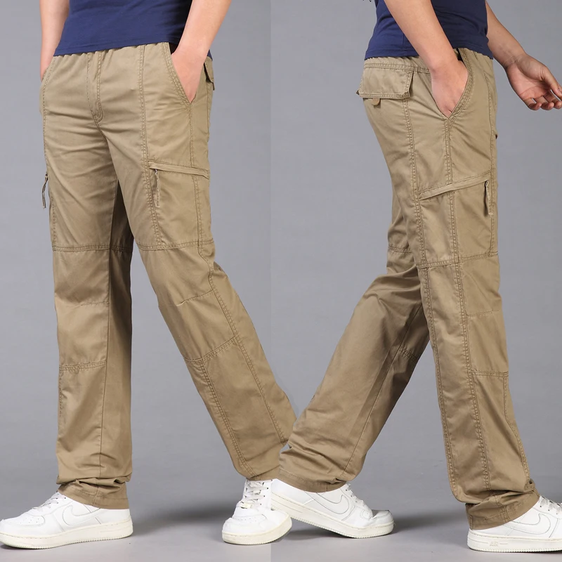 

Plus size men Cotton cargo pants casual pants male big size 6XL Multi Pocket Jeans oversize Pants overalls elastic waist pants