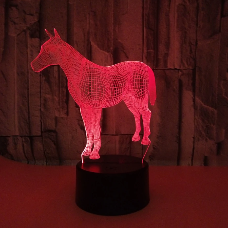 Новая Лошадь ночник переменчивая лампа настроения LED 7 видов цветов USB 3D иллюзия