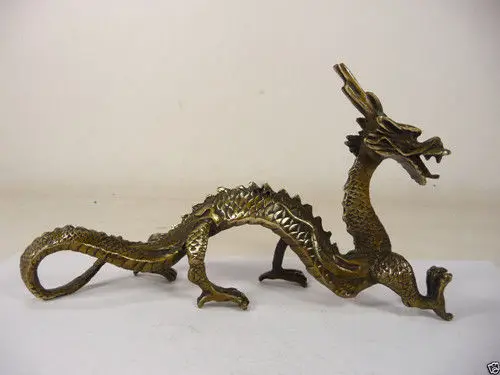 

Коллекционная старая китайская ручная работа, превосходная медная резная яркая Статуя Дракона #45
