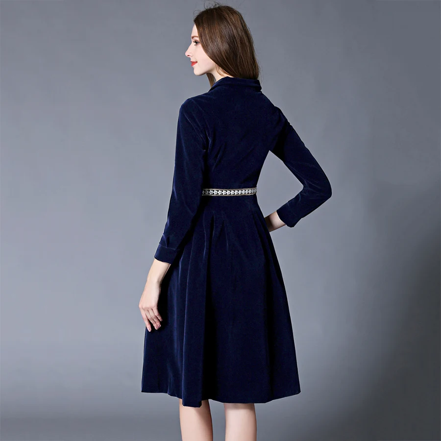 Осенне зимнее платье 2017 новое модное женское однобортное бархатное с длинным