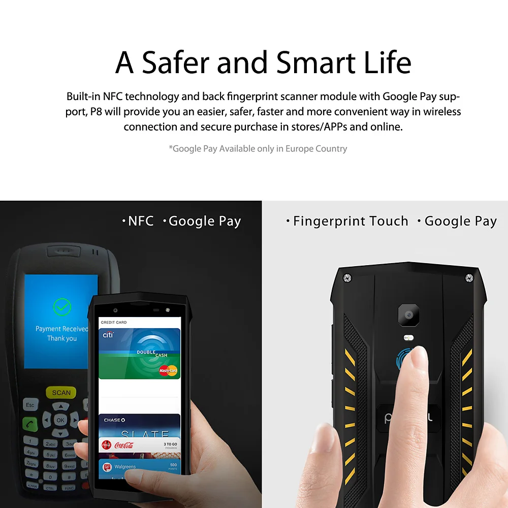 POPTEL P8 4G LTE прочный телефон IP68 Водонепроницаемый Пылезащитный для лица ID 5,0 дюймов 3750 мАч Android 8,1 16 Гб NFC 5MP+ 8MP смартфон