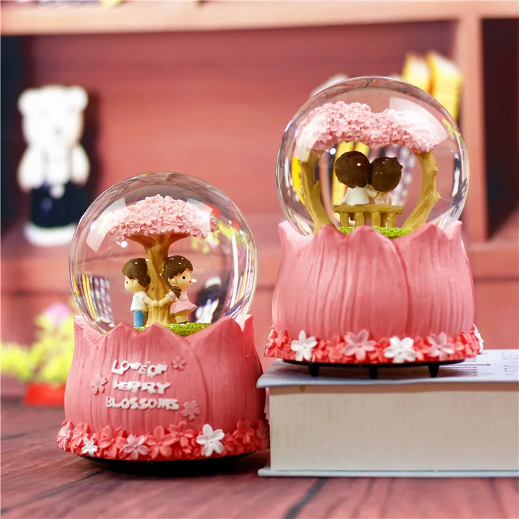 8-12 см пара Cherry Blossom снежный шар с кристаллами музыкальная шкатулка стекло украшение дома День матери День Святого Валентина подарок для подруги