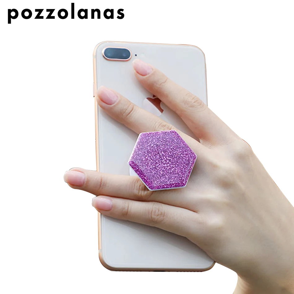Pozzolanas Блестящий шестигранный держатель для мобильного телефона Подставка Iphone