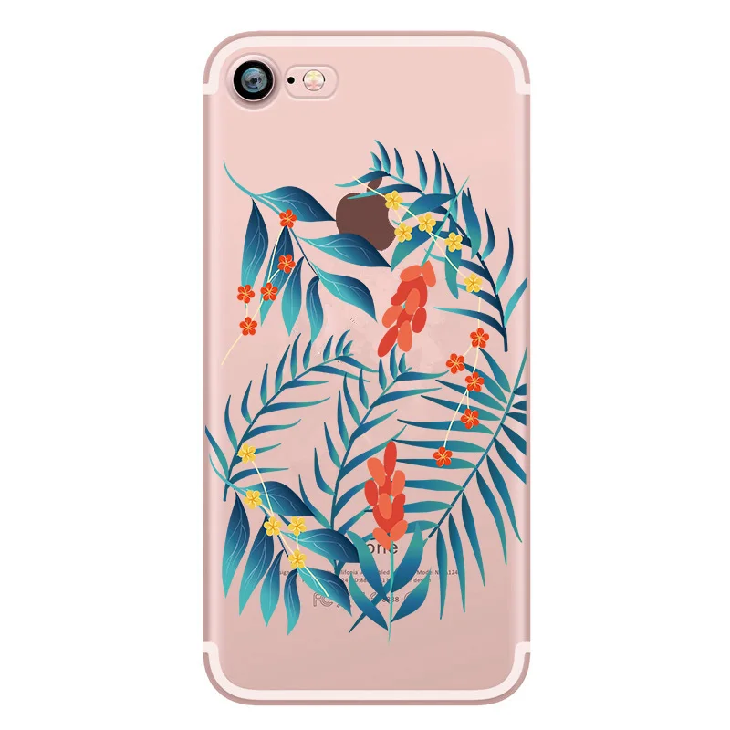Прозрачный Роскошный мягкий чехол TPU для iphone 6 S 7 8 плюс Coque листьев Цветы Чехол 5 5S SE