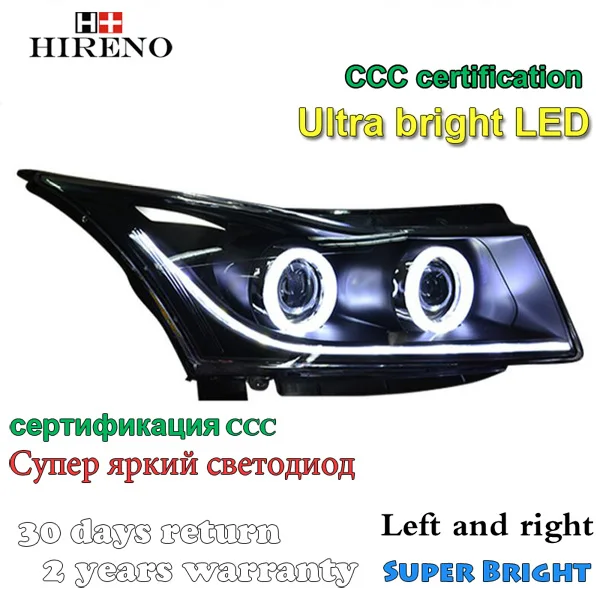 Hireno Headlamp for 2010 2011 2012 2013 2014 Chevrolet Cruze Headlight Assembly LED DRL Angel Lens Double Beam HID Xenon 2pcs | Автомобили