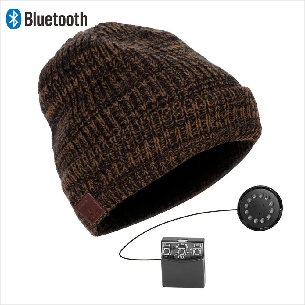 Bluetooth Beanie стерео наушники беспроводные Handsfree Skullies вязаная шапка зима спортивные головные уборы моющиеся кепки наушники Музыка Аудио - Цвет: 031B-brown