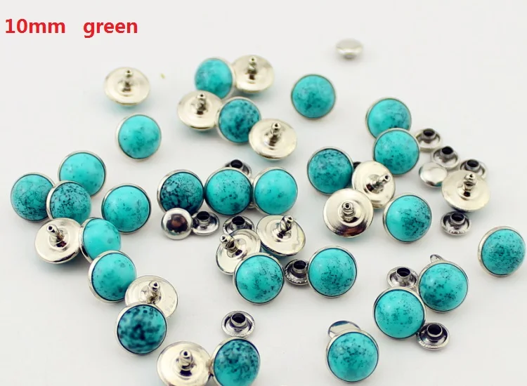10mm green Новая мода 100 компл./лот Акрил Бирюзовый и латунные заклепки для кожи шипами и стразами для одежды diy аксессуары для одежды - Цвет: 10mm green