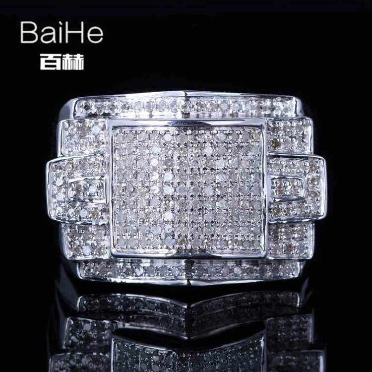 BAIHE Стерлинговое Серебро 925 0.8CT Сертифицированный H/SI круглый натуральные бриллианты свадебные мужские классические тонкие модное Драгоценное кольцо