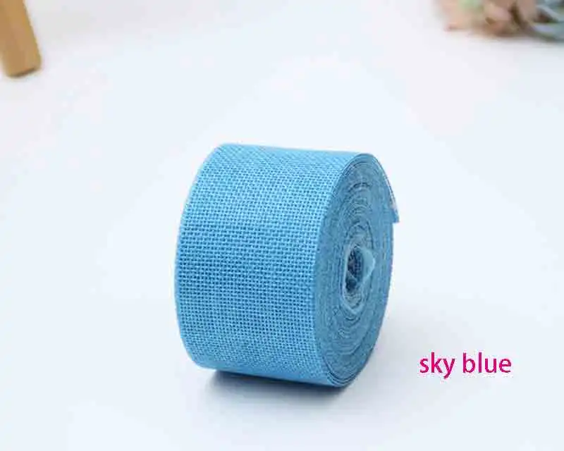 sky blue 10 м/лот 5 см мешковины гессианские ленты джутовые рулоны кружева деревенская лента для DIY винтажное свадебное украшение подарочная упаковка орнамент Вечерние - Цвет: sky blue