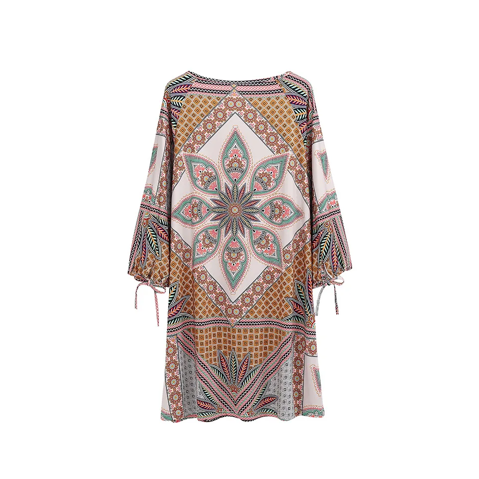DealBang Summer Beach Bar Women Sexy Bohemian Dress 2017 New Madam O-Neck Print 3/4 Sleeves Mini Loose Dresses | Женская одежда