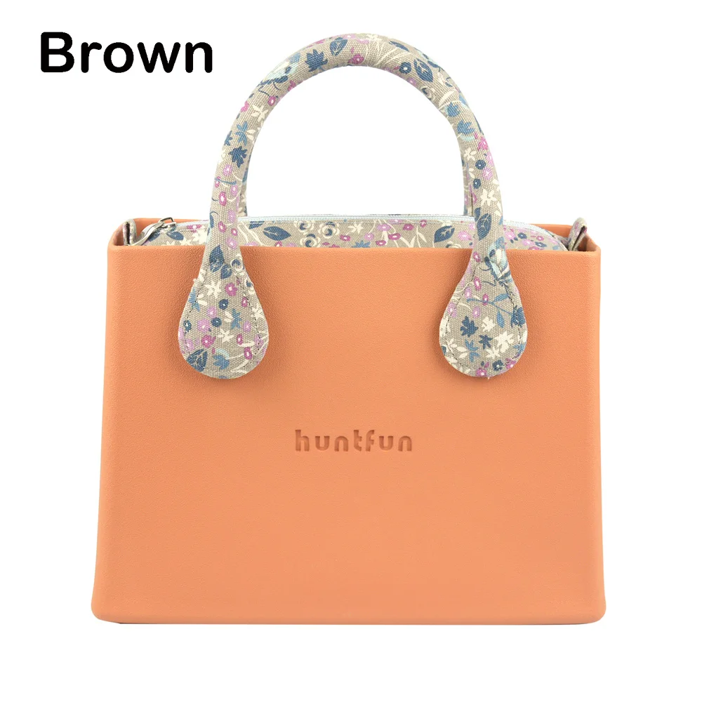 brown Новинка, сумка с логотипом huntfun, стильная, Резиновая, Кремниевая, EVA, квадратная, сумка, Цветочный, холст, вставка, ручка, водонепроницаемая, женская сумка, сумка на плечо - Цвет: brown