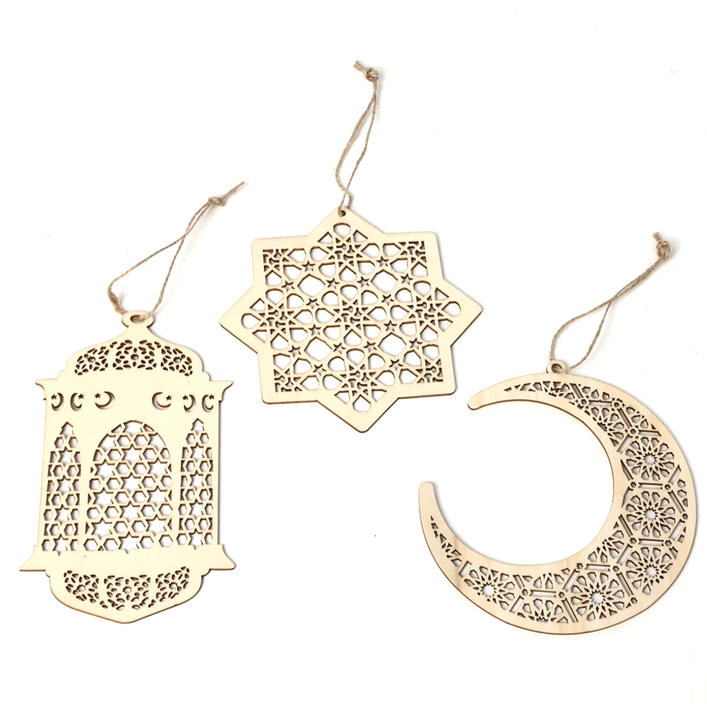 3 шт. Деревянный фестиваль подарок Рамадан вечерние дома прочный Eid Mubarak подвесной