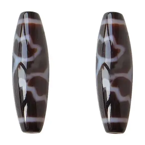 Натуральные тибетские бусины Dzi YYW овальные, лотос, двухцветные, класс AAA, 12x39 мм