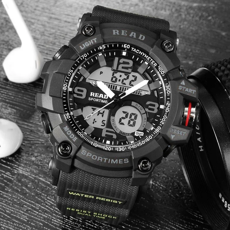 READ марка 2017 топ спорт новые дешевые мужские часы двойной дисплей Мужской Relogio