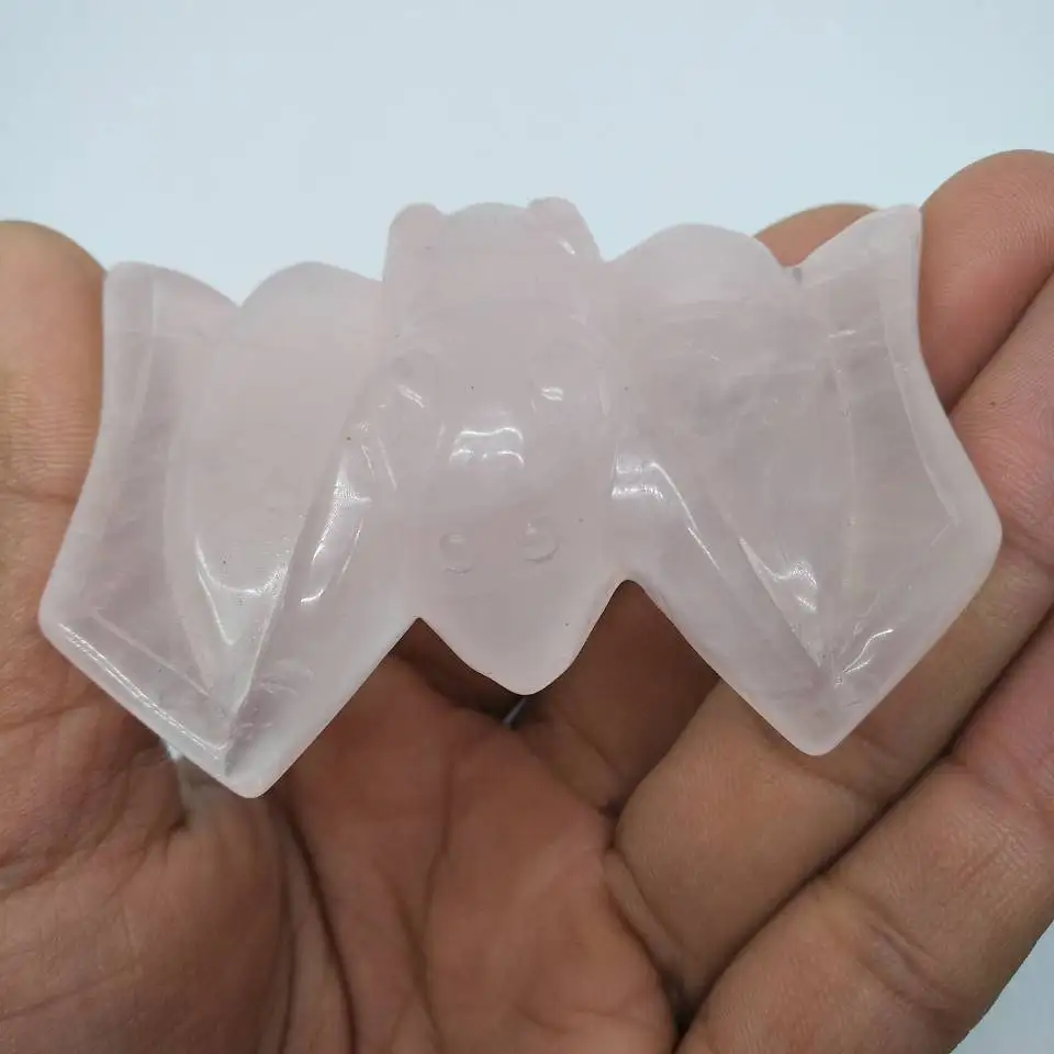 

Hand CARVED Natural ROSE QUARTZ BAT BEADS