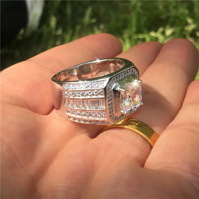 Vecalon Solitaire мужское кольцо 925 пробы серебро 1ct AAAAA Cz обручальное кольцо кольца для мужчин ювелирные изделия на палец Быстрая